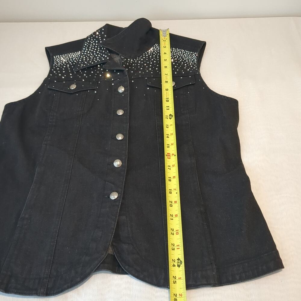 Christine Alexander Black Denim Bling Vest Crystal Rhinestones Studs Large - Picture 11 of 13